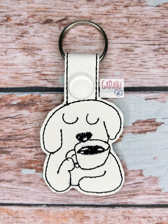 Dog with coffee Snap tab Key Fob ITH Embroidery Design file (Copy)