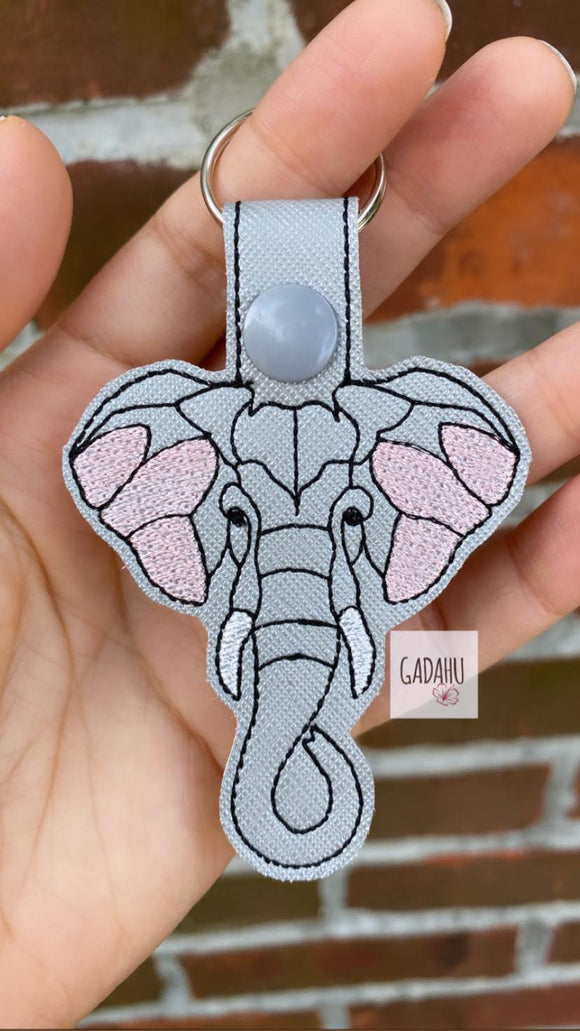 Elephant Snap tab Key Fob ITH Embroidery Design file