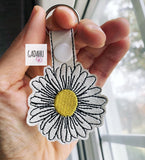 Daisy Flower Snap tab Key Fob ITH Embroidery Design