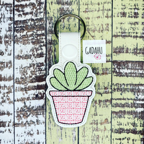 Cactus Plant Snap tab Key Fob ITH Embroidery Design file