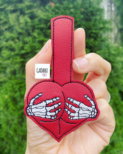 Skeleton Heart Snap tab Key Fob ITH Embroidery Design file