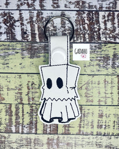 Ghost paper bag Key Fob Snap Tab Embroidery Design