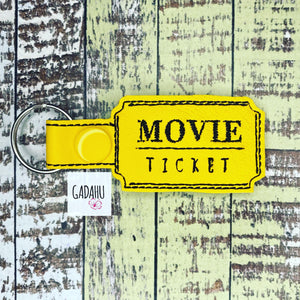 Movie Ticket Snap tab Key Fob ITH Embroidery Design file