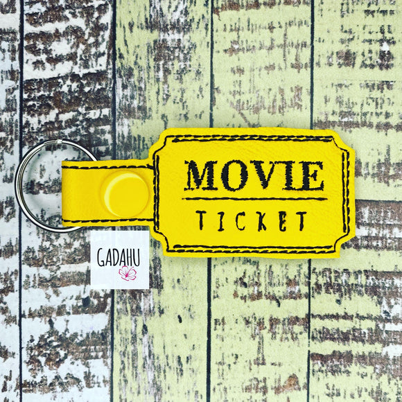 Movie Ticket Snap tab Key Fob ITH Embroidery Design file