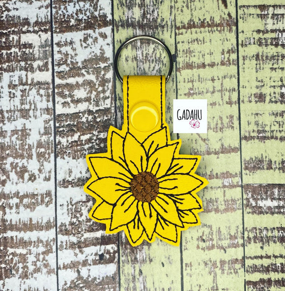 SunFlower Snap tab Key Fob ITH Embroidery Design