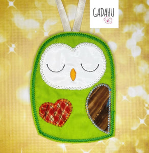 Owl with heart applique Ornament Machine Embroidery Design 4X4