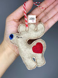 Reindeer heart applique Ornament Machine Embroidery Design 4X4