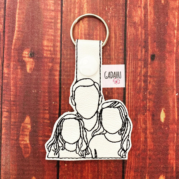 Dad and two girls Snap tab Key Fob ITH Embroidery Design file