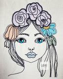 Girl with flowers Machine Embroidery Design 4x4 5x7 6x10 Instant Digital Embroidery Design