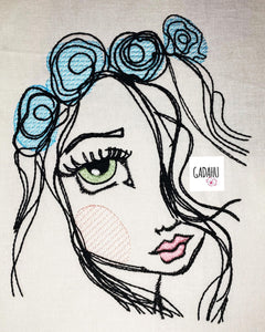 Girl face with flowers Face Machine Embroidery Design 5x7 6x8 Digital Design