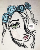 Girl face with flowers Face Machine Embroidery Design 5x7 6x8 Digital Design