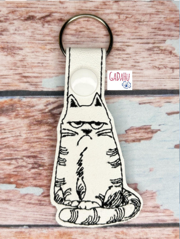 Bored Cat Snap tab Key Fob ITH Embroidery Design file