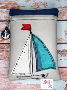 Boat applique zipper bag Machine Embroidery Design  5X7