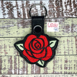 Rose Snap tab Key Fob ITH Embroidery Design file