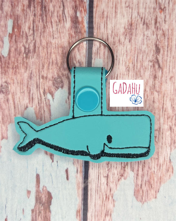 Whale Snap tab Key Fob ITH Embroidery Design file