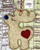 Reindeer heart applique Ornament Machine Embroidery Design 4X4