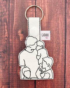 Dad and three boys Snap tab Key Fob ITH Embroidery Design file