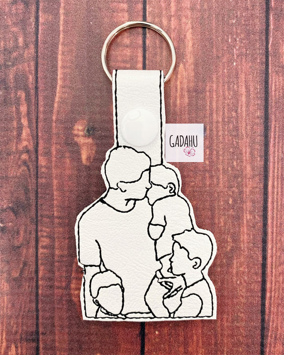 Dad and three boys Snap tab Key Fob ITH Embroidery Design file