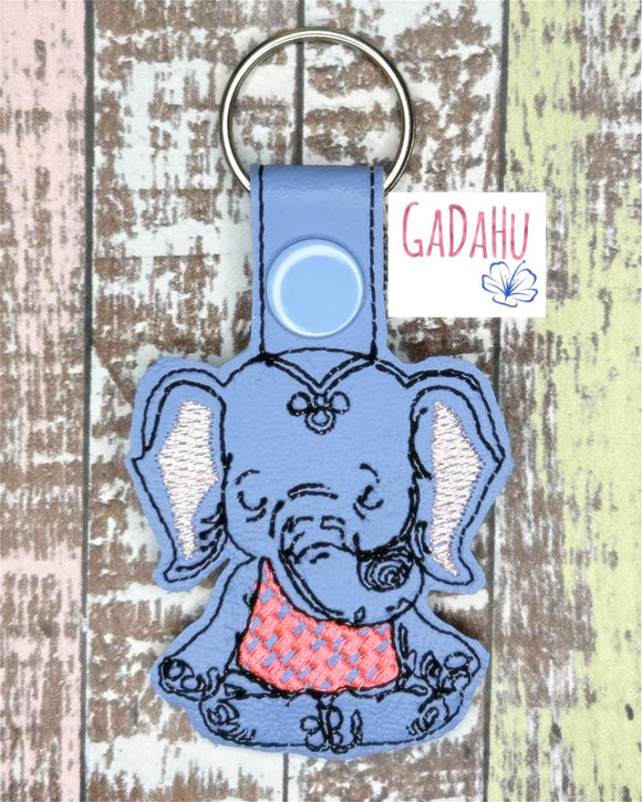 Elephant Yoga Snap tab Key Fob ITH Embroidery Design file