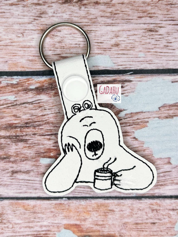 Bear with coffee Snap tab Key Fob ITH Embroidery Design file