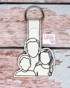 Dad boy and girl Snap tab Key Fob ITH Embroidery Design file