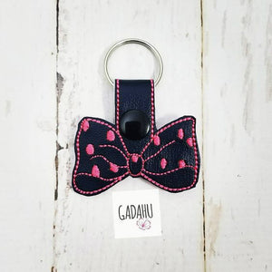 Bow Snap tab Key Fob ITH Embroidery Design file