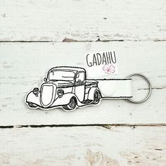 Hot Rod Car Snap tab Key Fob ITH Embroidery Design file