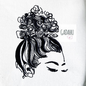 Curly messy bun Machine Embroidery Design 4x4 5x7 6x10 Instant Digital Embroidery Design