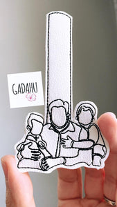 Dad and two boys Snap tab Key Fob ITH Embroidery Design file