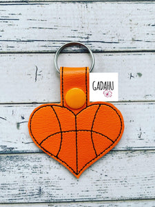 Basketball Heart Snap tab Key Fob ITH Embroidery Design file