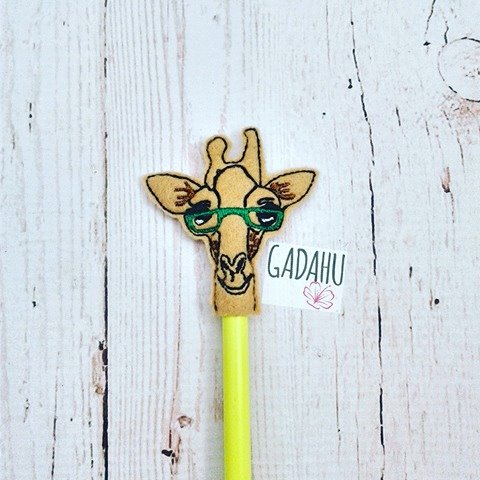 Giraffe with Glasses Pencil Topper ITH Embroidery design