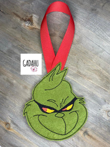 The Grinch Ornament Machine Embroidery Design 4X4