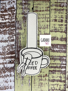 Need Coffee Snap tab Key Fob ITH Embroidery Design file