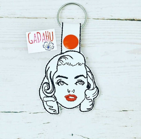 Marilyn Snap tab Key Fob ITH Embroidery Design file