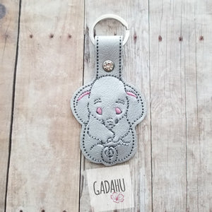 Baby Elephant Snap tab Key Fob ITH Embroidery Design file