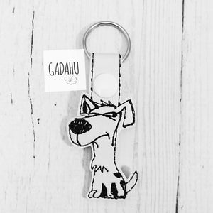 Suspicious Dog Snap tab Key Fob ITH Embroidery Design file