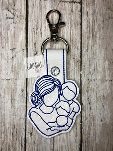 Mom and three boys Snap tab Key Fob ITH Embroidery Design file