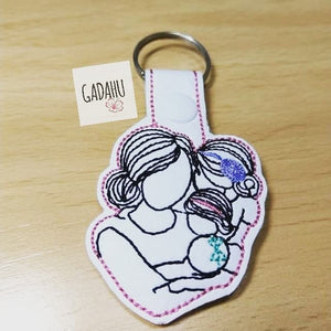 Mom and three girls Snap tab Key Fob ITH Embroidery Design file