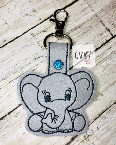 Cute Elephant Snap tab Key Fob ITH Embroidery Design file