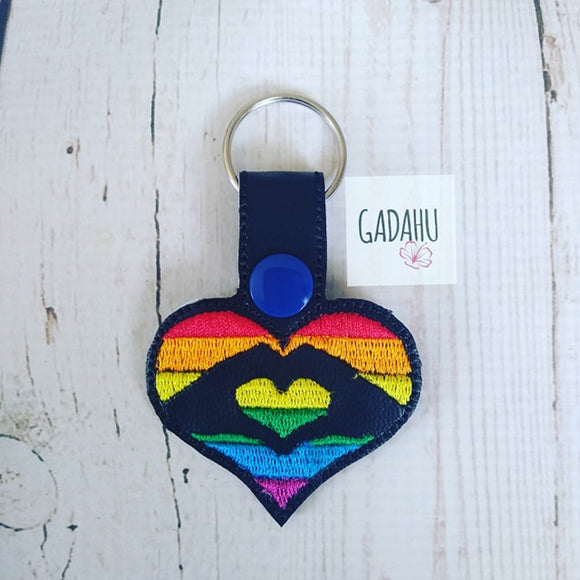 LGBT+ Heart Pride Snap tab Key Fob ITH Embroidery Design file