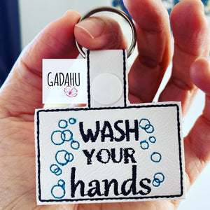 Wash your hands Snap tab Key Fob ITH Embroidery Design file