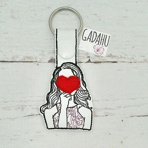 Girl in Love Snap tab Key Fob ITH Embroidery Design file