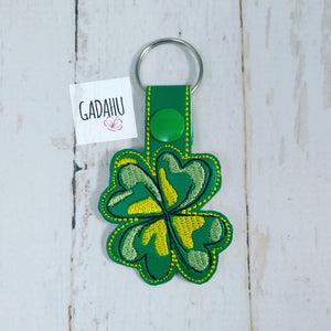 Four Leaf Clover Snap tab Key Fob ITH Embroidery Design file