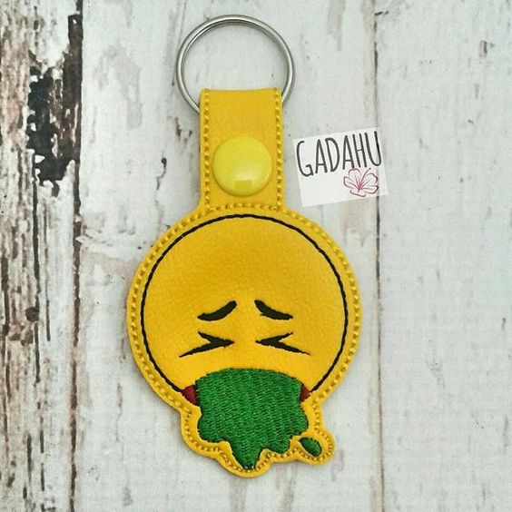 Vomiting Emoji Snap tab Key Fob ITH Embroidery Design file