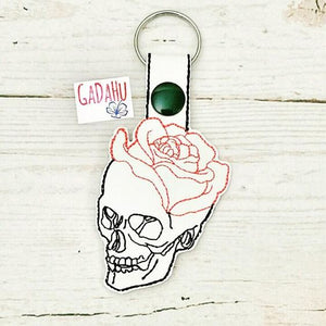 Skull Rose Snap tab Key Fob ITH Embroidery Design file