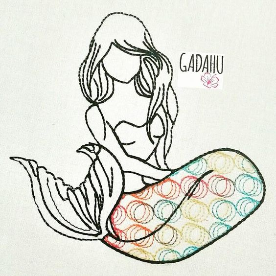 Mermaid Machine Embroidery Design Digital file. Two Sizes 4x4/5x7