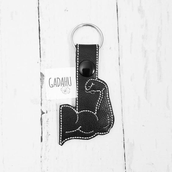 Muscle Arm Snap tab Key Fob ITH Embroidery Design file