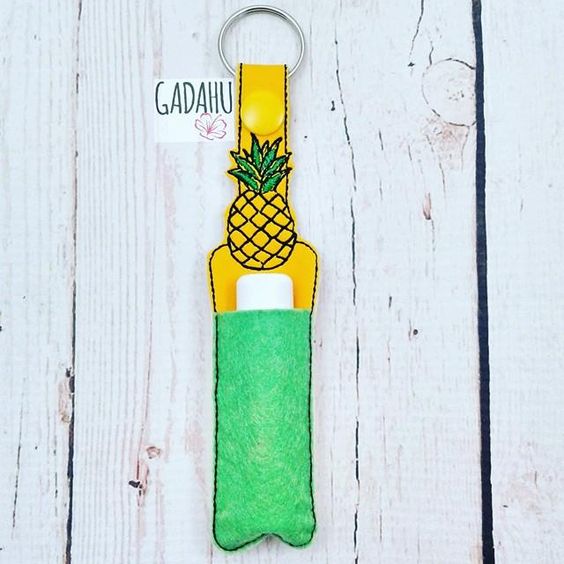 Pineapple Chap Stick Holder ITH Snap Tab Embroidery design file