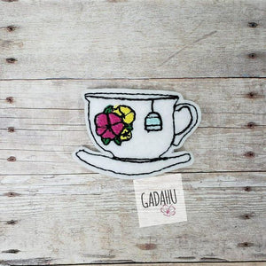 Floral Tea Cup feltie ITH Embroidery design file