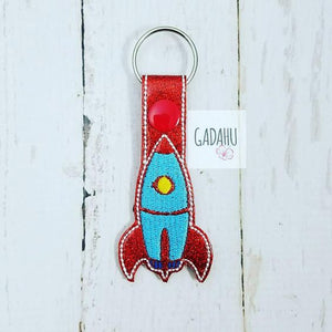 Rocket Ship Snap tab Key Fob ITH Embroidery Design file